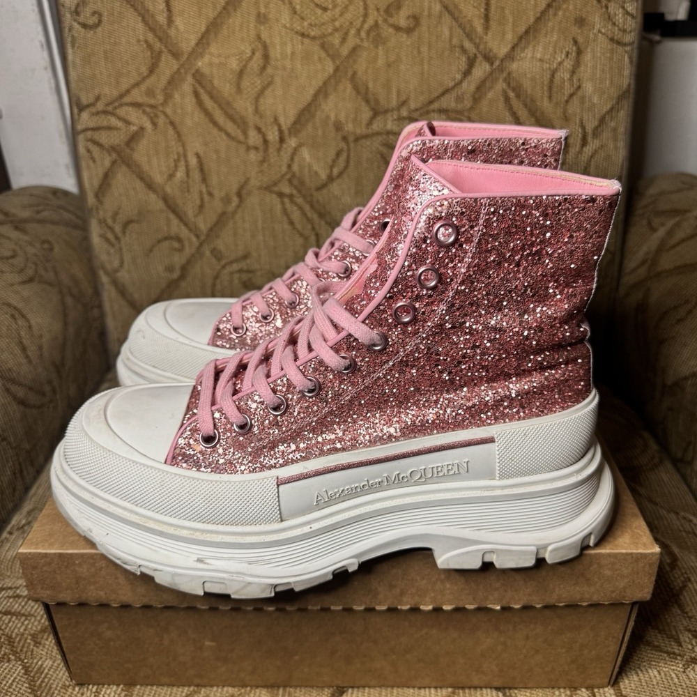 ALEXANDER MCQUEEN TREAD SLICK GLITTER HIGH TOP SNEAKERS‎ BOOTS SIZE 42